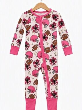 MIOZING Baby Football Print Footie in Pink & White Size 6-12M